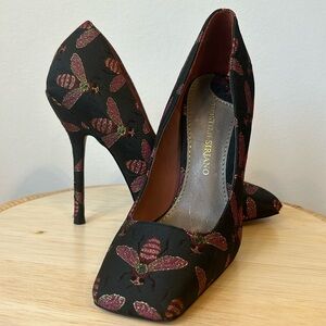 Christian Siriano Queen Bee square toe stilettos size 6 black pink gold unique